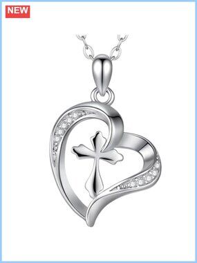 Moissanite Heart Cross Necklace 925 Sterling Silver Pendant 22 Inch